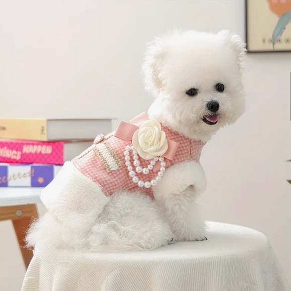 Other - Elegant Pink Dog or Cat Fancy Jacket Coat Dress Outfit with Pearls and Faux Fur